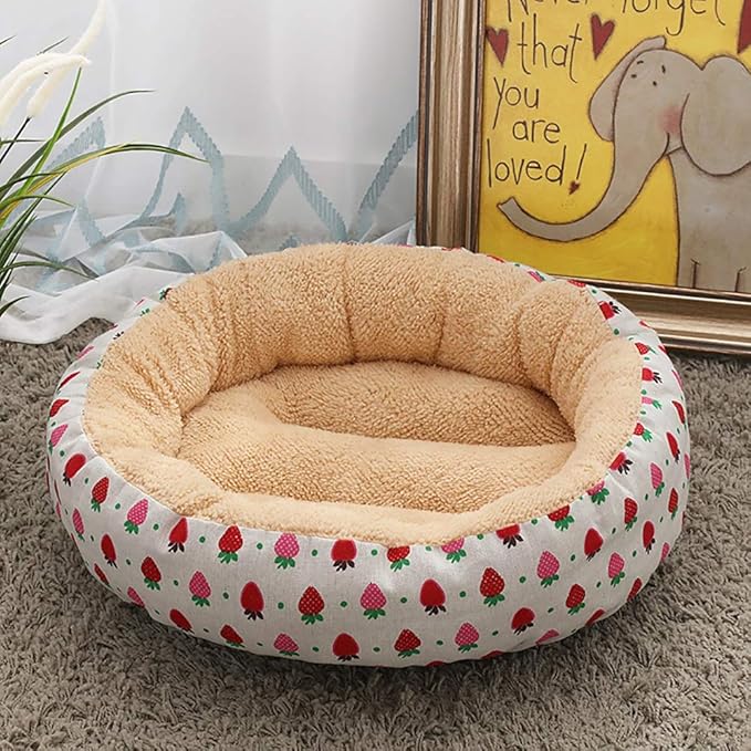 Beige/White + Strawberry Fashion Pet Supplies Kennel Cat Litter Small Medium Dog Pet Dog Pad 50 50 14 cm