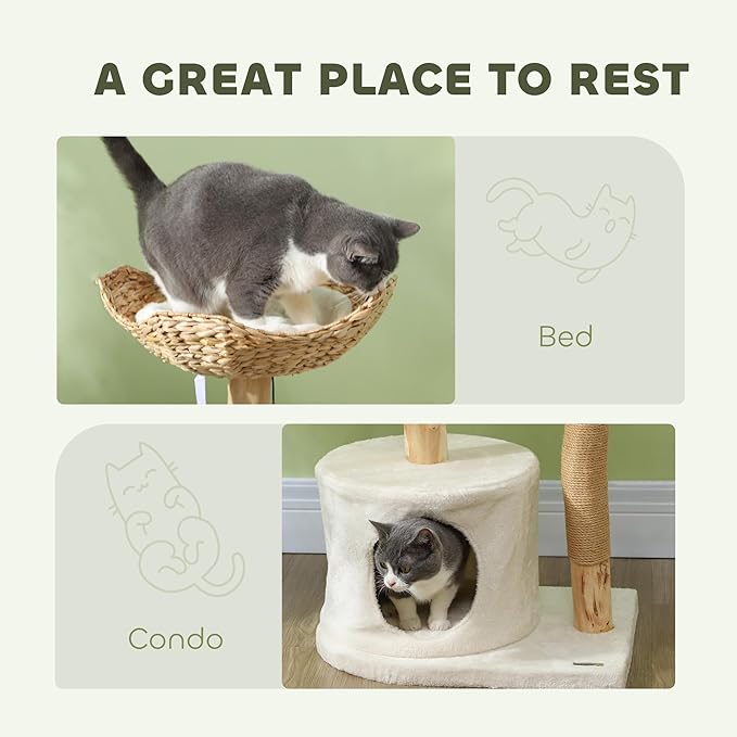 PawHut Cat Tree, 37" Cat Tower for Indoor Cats, Modern Cat Scratching Post with Wooden Posts, Cat Condo, Cat Beds, Toy Balls, Washable Cushions, Anti-Tip Kit, for Kittens & Adult Cats