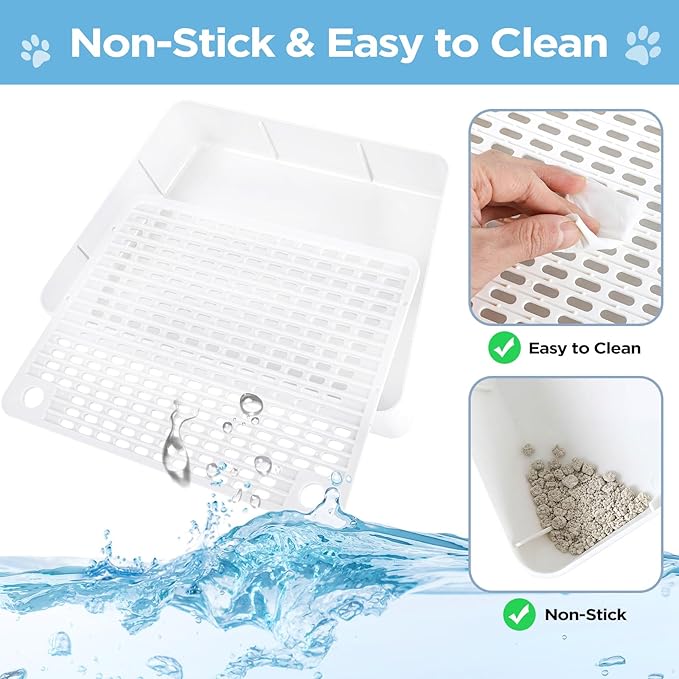 Adjustable 2 Steps Litter Box Ramp, Cat Litter Catcher Mat with Wooden Feet, Filter Function, Litter Box Step for Small & Elderly Cats, Fits Automatic Litter Boxes (White)