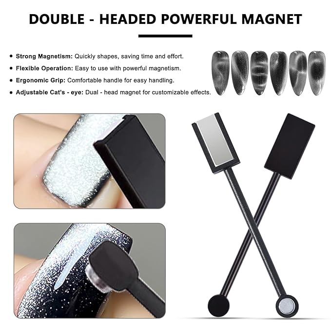 WOKOTO 60 PCS Cat Eye Magnet For Nails Multiple Style Nail Magnets For Nail Art Designs Magnets Beads Blocks Cat Eye Gel Nail Polish Magnets Nail Art Tools Pre-Design Nail Art Cat Eye Magnets