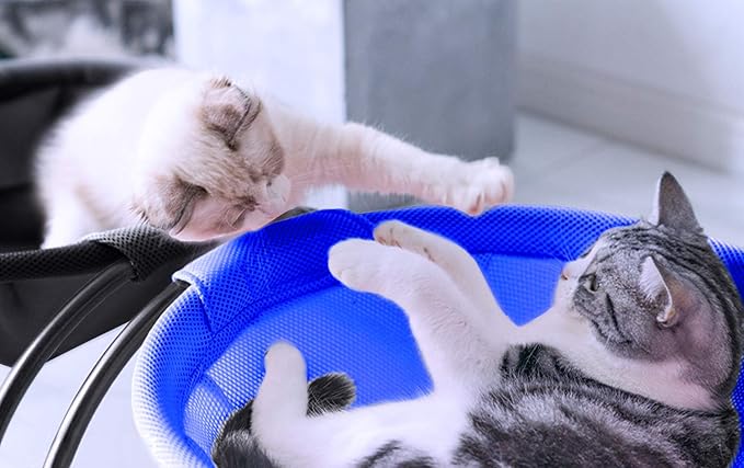 MeowWoof Cat Hammock Bed, Elevated Cat Stand, Washable Pet Sleep Supplies for Kitten Puppy (Blue Black)