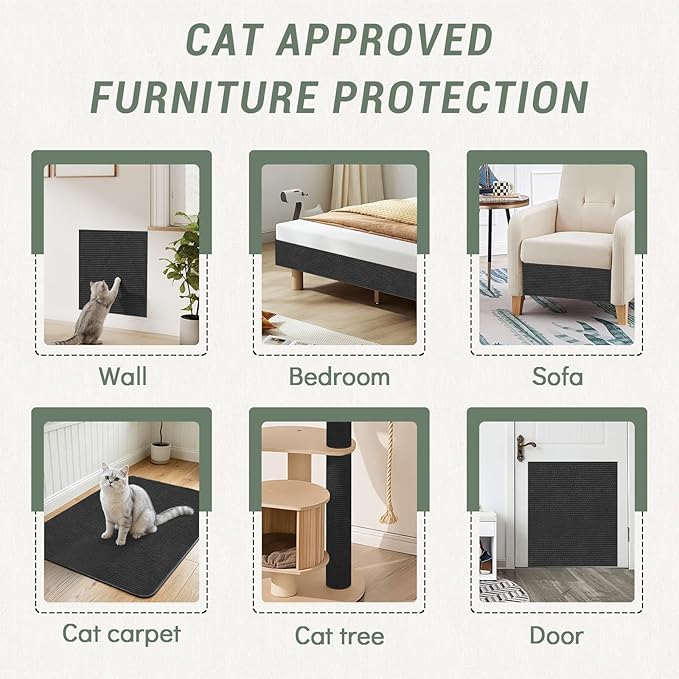Couch Wall Corner Protector for Indoor Cats, Anti Scratch Furniture Protector from Cats Scratching, Trimmable Climbing Cat Scratcher Pad Mat for Cat Board/Door/Carpet(Black, 78.7x15.8In)
