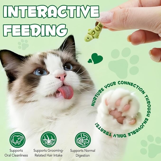180g/6.4oz Cat Grass Treats for Hairball Control, Natural Teeth Cleaning & Fresh Breath, Crunchy Catnip Flavored Biscuits with Barley Grass, Cat Training Rewards for All Breeds
