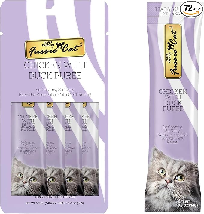 Fussie Cat Chicken with Duck Puree - 0.5 Ounce Tubes (Pack of 72 Tubes)