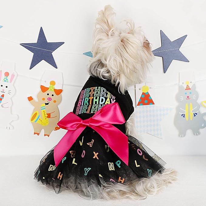Dog Birthday Outfit: Colorful Alphabet Mesh Dresses, Summer Tutu Princess Pet Puppy Clothing, XS, Black
