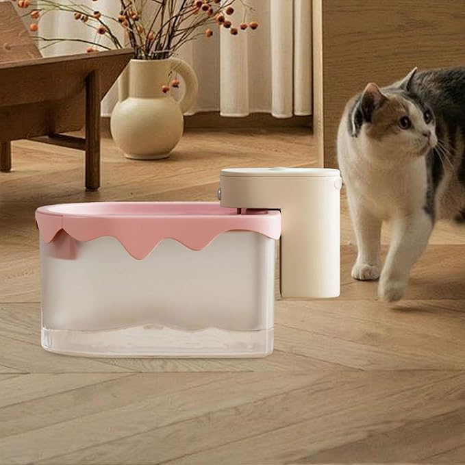predolo Cat Water with Multi Layer, Low Noise Compact Automatic Water Dispenser Pet Watering Bowl for Puppy Kitten, Pink