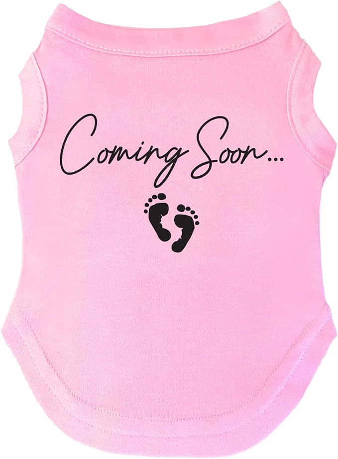 Coming Soon Dog Tee Shirt | Sleeveless | Sizes for All Ages and Breeds | Pregnancy Announcement | Photoshoot Prop | New Baby | Gender Reveal |Baby Pink, 4X-Large 769