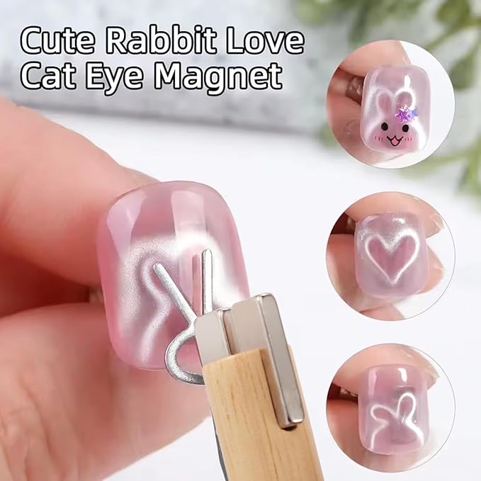 4 In 1 Cat Eye Magnet For Nails With Y-Shape And Bunny Mold For Heart And Bunny Cat Eye Pattern Nail Magnet Set For Nail Art,Multifunctional Nail Polish Magnet, Strong Magnet For Nails