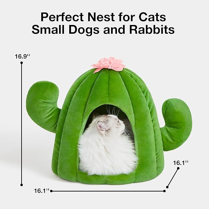 VETRESKA Cactus Cat Beds for Indoor Cats - Warm Cat House Pet Bed for Large Cat or Small Dog, Animal Cave Cat Tent Kitten Bed with Removable Washable Cushion