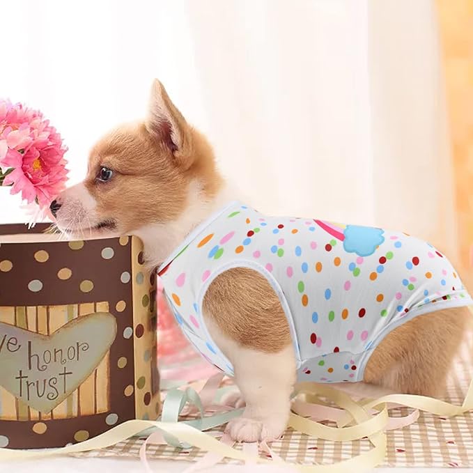 4Pcs Puppy Cat Shirts Dog Polka Dot Vest Dog Stripe Sleeveless T-Shirt Pet Soft Vest Breathable Clothes for Small Medium Dog Puppy Kitten Cat Middle-L