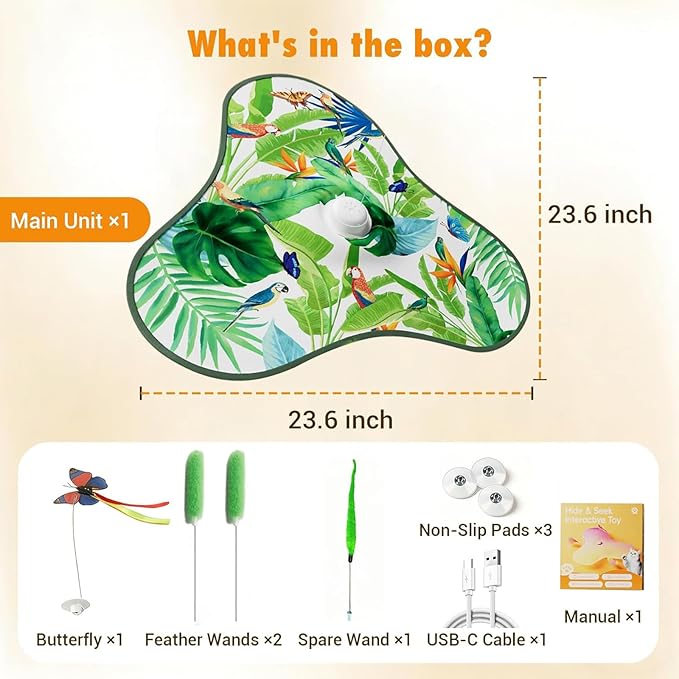 Interactive Cat Toys for Indoor Cats,Hide and Seek Cat Toys with Moving Concealed Wand Feather,Mouse Squeaky,Rechargeable Touch Activated Cat Kitten Toy for Indoor Bored Adult Cats(Green)