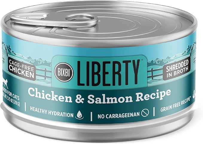 BIXBI Liberty Wet Cat Food Shreds Variety Pack Featuring Chicken/Salmon Recipe & Tuna/Chicken Recipe – (2.75 Ounce Cans, Case of 12)