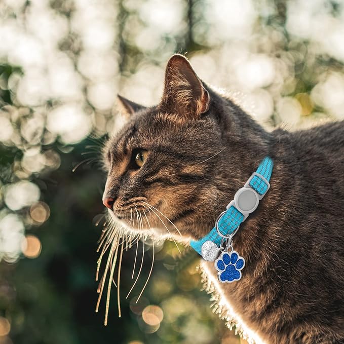 CAMAL Reflective Cat Collar with Name Tag, Personalized Cat Collar Breakaway with Bell, Customized Cat Collar Adjustable for Girls & Boys
