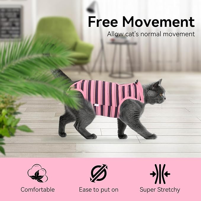 Cat Recovery Suit for Spay Abdominal Wounds Female, Onesie for Cats After Surgery, Surgery Recovery Suit Kitten Onesie for Cats Anti Licking (Cat, Medium)
