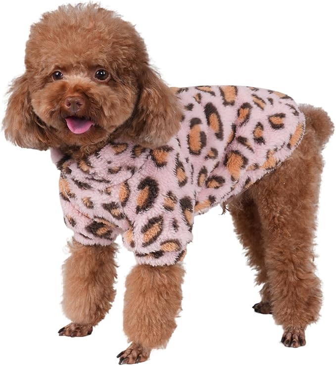 Leopard Print Dog Sweater – Stretchy Fleece Dog Turtleneck Sweatshirt for Puppies & Cats, Soft & Warm Pet Winter Clothes for Small, Medium & Large Dogs (Pink, Medium/Large)