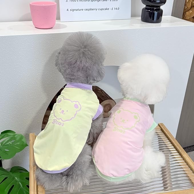 Dog Cat Summer Tank Top T-Shirt - Breathable Cool Ice Silk Sun Protection Pet Tank Top with Bear Print, Soft Stretch Puppy Clothes for Small and Medium Dogs and Cats