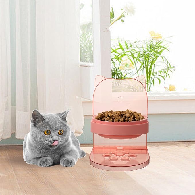 Elevated Pet Food Bowl Stand with Raised Pink Plastic Cat and Dog Feeder Bowl Anti-Spill Design for Small Pets Puppy Feeding and Watering Supplies