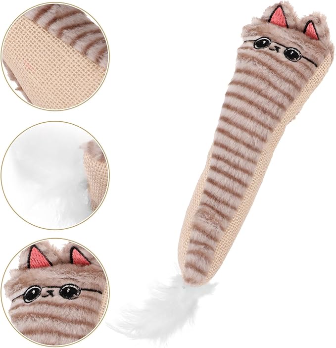 HOMSFOU Plush Catnip with Crinkle Paper for Cats Interactive Teething Chew for Kittens Gray Cartoon Cat Design for Play and Exercise