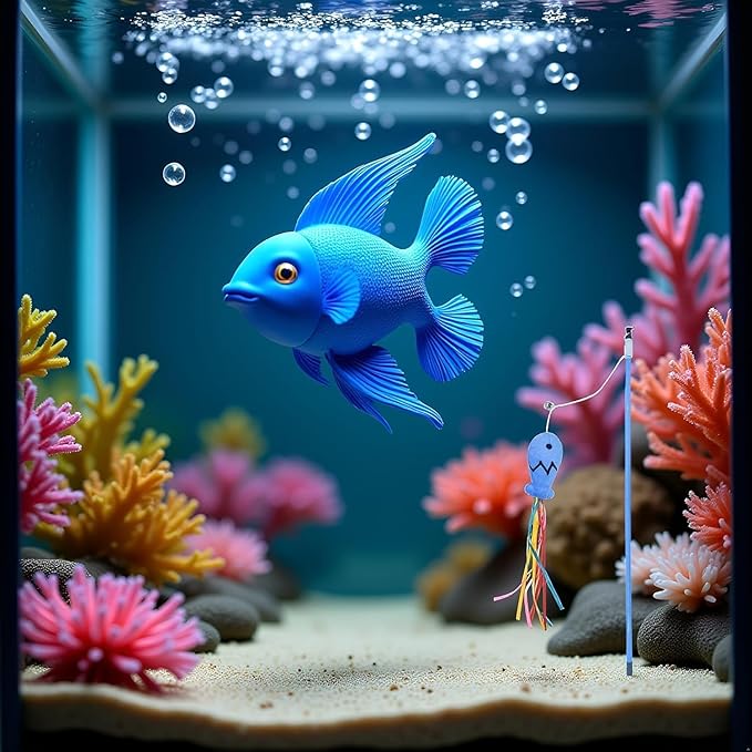 Blue Cat Wand Kitten Teaser Stick Portable Cat Teaser Fish Design Safe Colorful Balls Cats