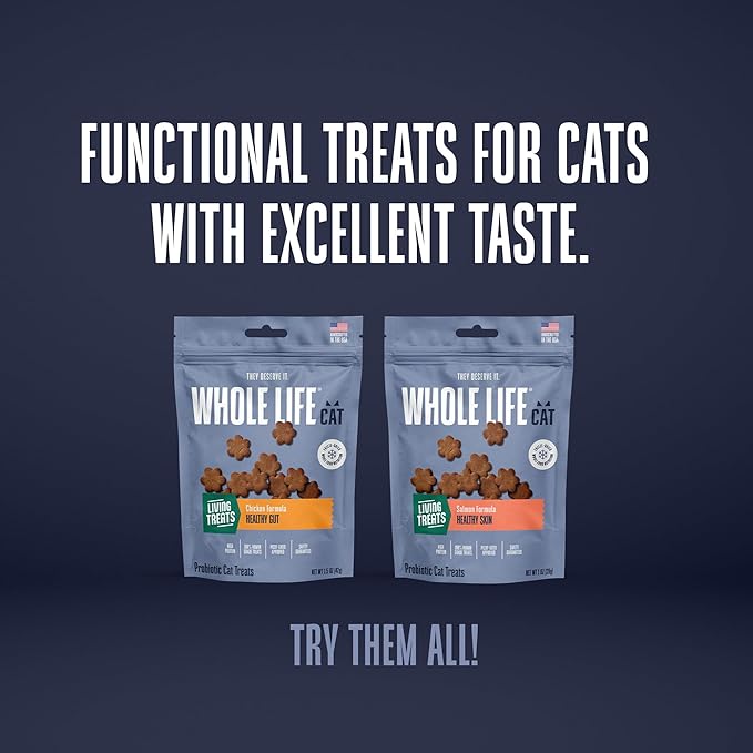 Whole Life Cat Living Treats for Cats – Human Grade Probiotics for Gut Health & Sensitive Stomachs, Natural Digestive Support, Healthy Snacks - Chicken & Yogurt, 1.5 Oz (Pack of 1)