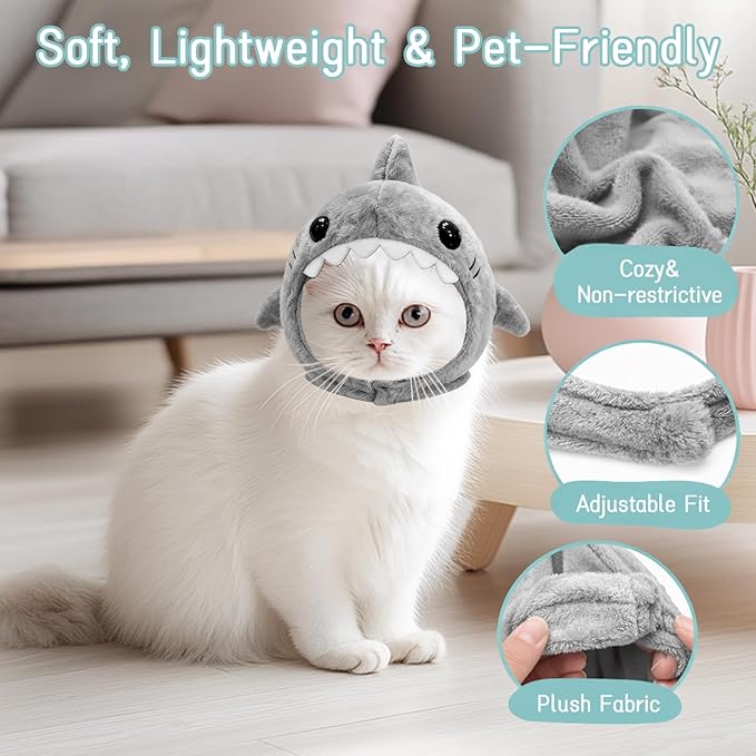 Shark Cat Hat Costume, Winter Hat for Cats & Small Dogs, Cute Pet Dog Cap Costume Gear for Kitten & Puppy Bonnet (1)