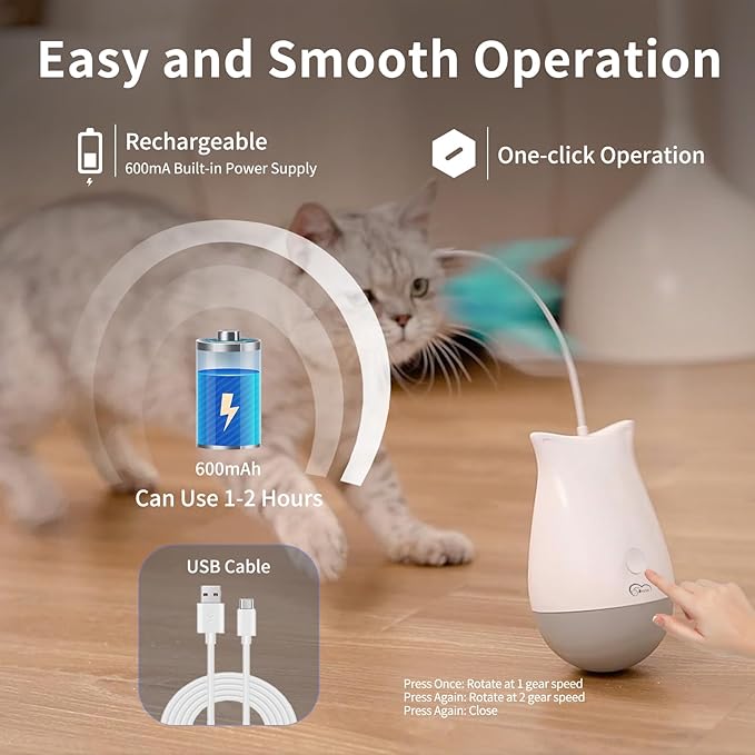 DOEL Cat Toys Interactive for Indoor, Rechargeable Automatic Rotating Feather Wand Toy, Tumbler Design, Electric Fun Tracker Exercise Gift, Stimulate to Chase and Hunting, for Bored Cats Kitten