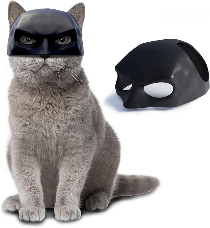 Black Batcat Mask, Extra Thick Durable, Bat Style Cat Mask, Pet Costume Accessory, Fun and Adorable Superhero Cosplay Mask for Cats, Black CatBat Cosplay Christmas Mask Hat, Cat Apparel (Medium)