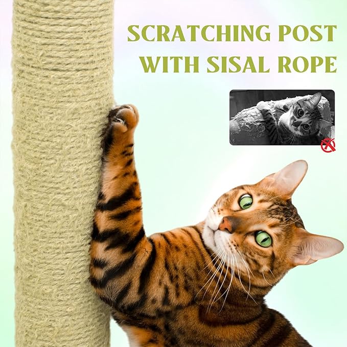 71" Flower Cute Cat Tree for Indoor Cats Large Adult, Tall Cat Tower with Scratching Post & Condo, Hammock, Aesthetic Cats Stand, Modern, Easy Assembly (Yellow, 71" Tall)