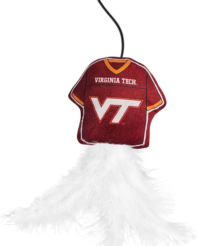 NCAA Virginia TECH Hokies Team Jersey Wand with CAT NIP, Cat Toy Jersey Shaped Plush Teaser Toy for Cats & Kittens - Interactive Pet Toy for Play & Exercise