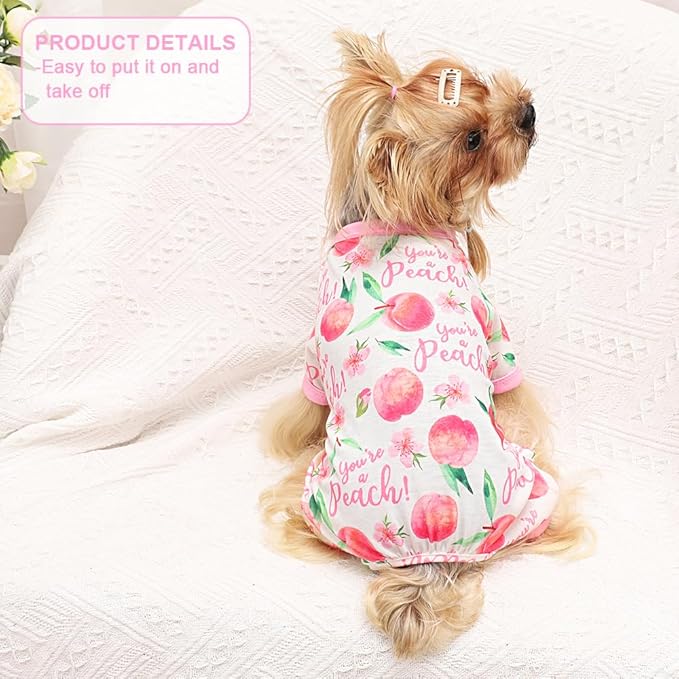 Yikeyo Dog Pajamas Small Sized Boy Girl, Cotton Stretchable Pet Clothes Jammies Puppy Outfits for Dogs Female Male, Spring Summer Doggie Pjs Doggy (Peach Pink, M)