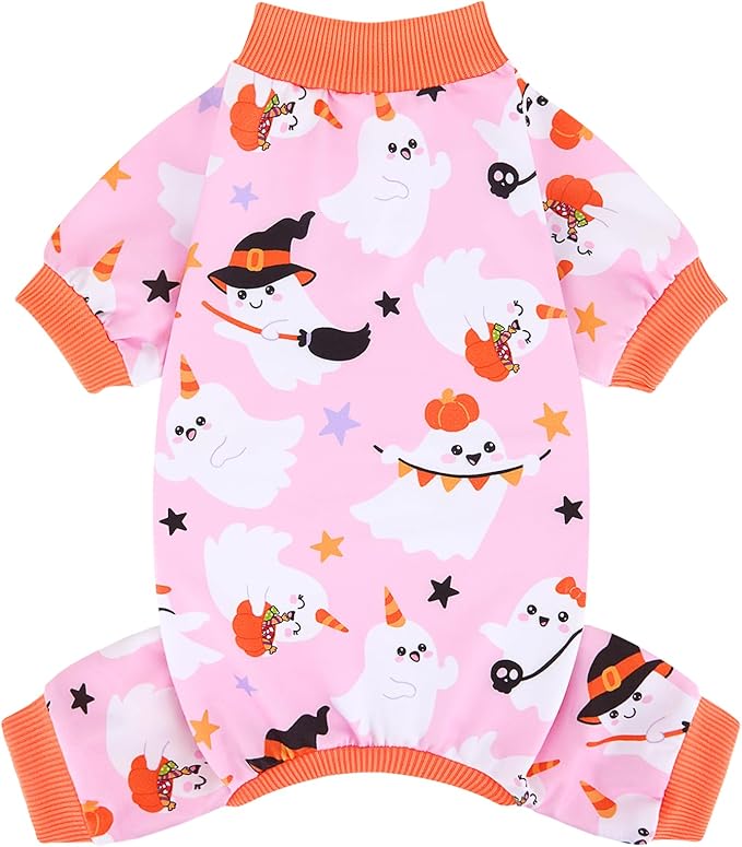 XPUDAC Halloween Ghost Dog Clothes Soft Strechy Puppy Pajamas Doggie Pjs Puppy Onesie Pet Outfits Cat Jumpsuits, 222-2XL
