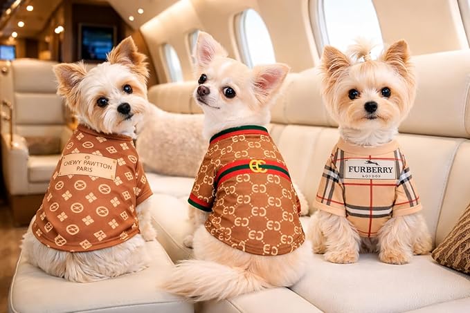 Luxury Designer Dog T Shirt – Trendy Puppy Clothes for Small Dogs, Fashion Pet Tee for French Bulldogs & Chihuahuas, Everything Chic Dog Apparel (FurberryTee, Small)