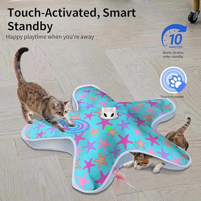Rechargeable Interactive Cat Toys, Automatic Cat Toy for Indoor Cats, Durable Hide and Seek Cat Toy with Moving Concealed Feathers, Touch Activated Kitten Toys Cat Exercise Toys, Blue Purple Cover
