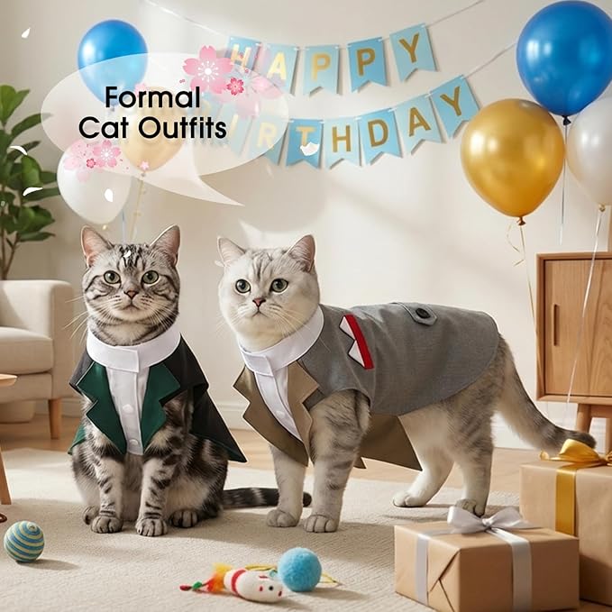 DENTRUN Cat Tuxedo Outfit Formal Suit with Shirt, Fancy Pet Tuxedo Vest for Hairless & Furry Cats, Kitten Wedding Attire Birthday Party Costume Clothes for Cats Only, XS-XXL