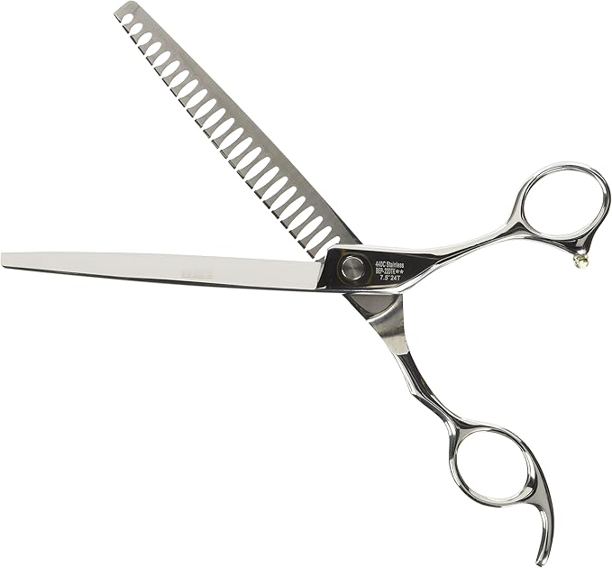 ShearsDirect Japanese 440C 24 Tooth Chunker with Light Blue Gem Stone Tension and Anatomic Handle, 7.5-Inch