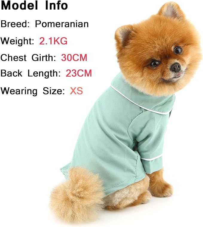 SMALLLEE_LUCKY_STORE Dog Pajamas for Small Medium Dogs Cats Soft Pet Sleepwear Shirts Comfortable Lapel Pjs Loungewear Clothes Bulldog Chihuahua Yorkie Two-Legged Outfit, Green, XL