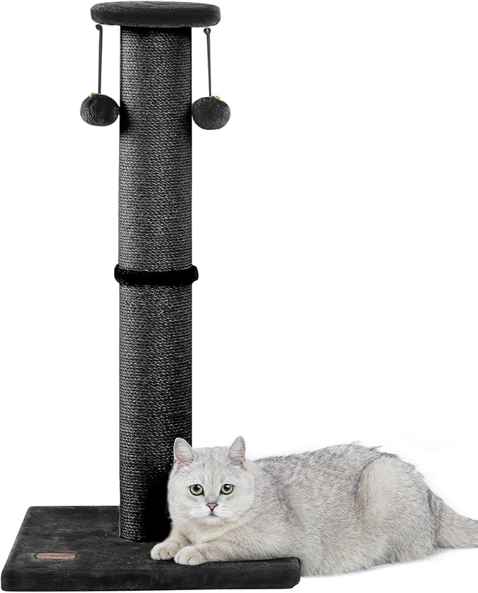 34Inch Tall Cat Scratching Post,4.3Inch Diameter Large Sisal Cat Scratch Post with Ball, Sturdy and Durable Cat Scratcher for Indoor Cats Adults Black