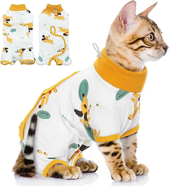 QBLEEV Cat Recovery Suit for Post Surgery, Spay Neuter Suit for Cats, Soft Stretchy Cotton Cat Onesie for Skin Diseases, Anti-Lick Surgical Shirt Pajamas for Abdominal Wound, Kitten Cone Alternative