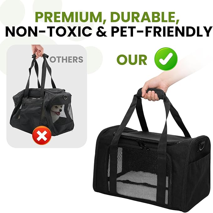 Soft-Sided Cat Carrier Expandable Pet Carrier Airline Approved Mesh Travel Carrier Up to 22lbs for Cats Small Dogs Collapsible Escape-Proof with Shoulder Strap (20x13x13 Black)