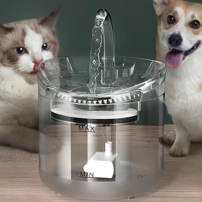 Cat Fountain, Pet Water Dispenser Water Bowl 1.8L Cat Water Fountain with Triple Filtration Automatic Pet Drinking Waterer Bowls Transparent for Indoor Cat Dog