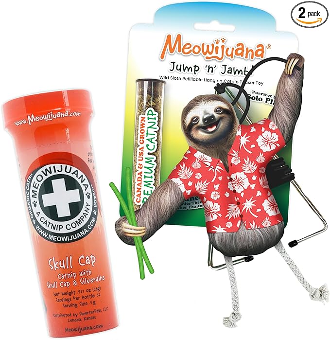 Meowijuana Jump 'n' Jamb Door Hanging Cat Toy | Sloth | Refillable Interactive Catnip Toy | Promotes Play and Cat Health | Includes Potent Catnip Grown in North America