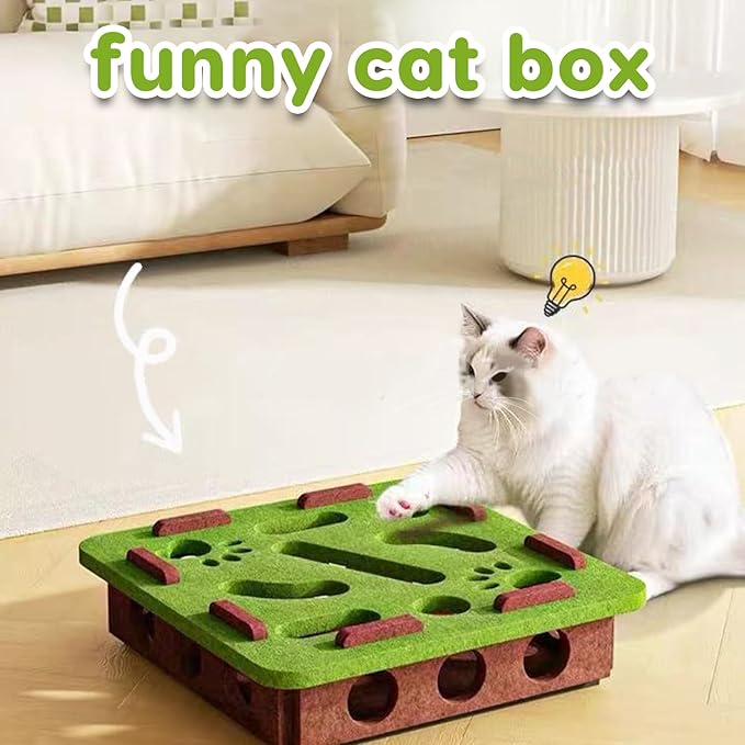 Interactive Cat Toy Puzzle, 15.75 Inch Puzzle Maze Indoor Cat Toys, Felt Cat Feeder with Bell Stimulates Natural Hunting Instincts, Cat Scratch Box Interactive Cat Toys for Indoor Cats