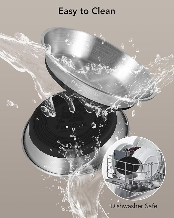Stainless Steel Cat Bowls 4PCS, Non-Slip cat Food Dishes, Metal Pet Food and Water Bowls, Whisker Friendly with Wide and Shallow Design, 6.3'' Wide, 0.7mm Thick Steel, Ideal Pet Dish (4PC-6.3in)