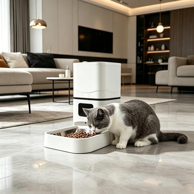 6L Double Bowl Smart Pet Feeder for Dogs Cats, Automatic Food Dispenser with Timer, Automatic Cat Feeder, Timed Cat Feeder for Multi Pet Feeding App Remote Control Voice