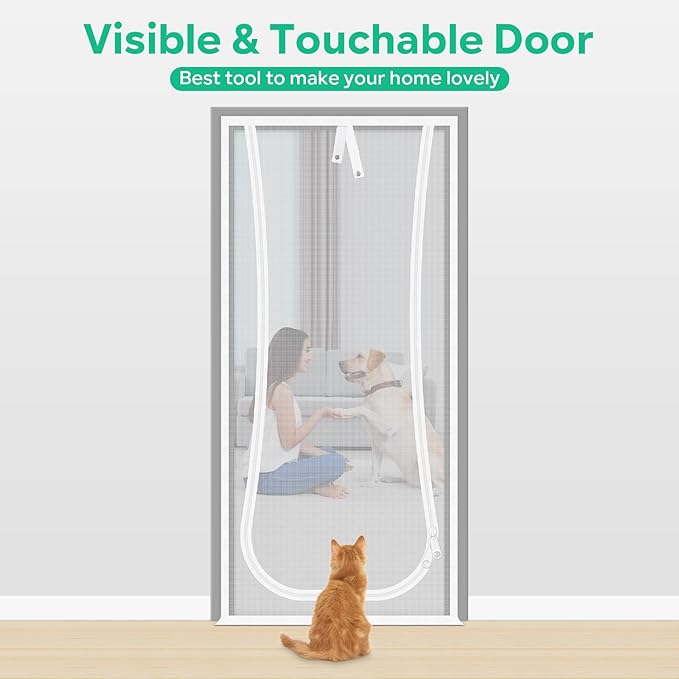 New Reinforced Cat Screen Door, Fits Door Size 38''x 81'' Heavy Duty Pets Proof Screen Door with Bilateral Zipper, Prevent Dogs Cats Running Out from Home, Bedroom,Living Room, Kitchen Patio Door
