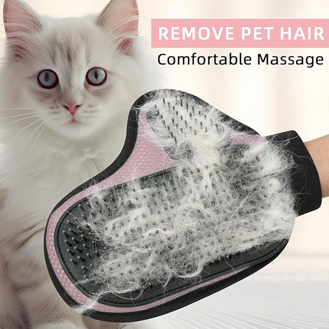 Pink Pet Hair Removal Glove Breathable Cat Slicker Brush Glove for Shedding Pet Grooming Mitt for Long&Short Haired Cats and Dogs Bath Massage