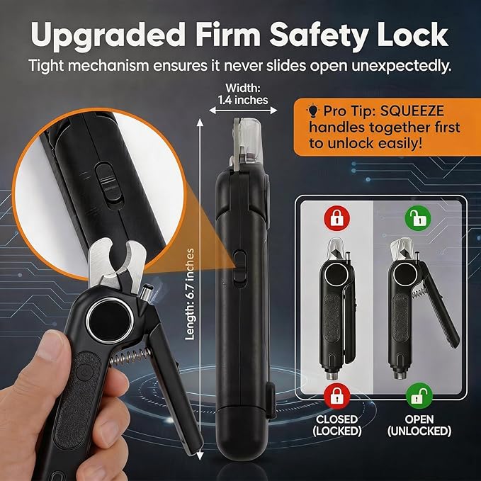 Professional 2-in-1 Dog Nail Clippers and Grinder with LED Light,Heavy Duty HRC-48 Deep-U Blade for Thick Nails, Ultra Quiet Rechargeable Pet Nail Trimmer for Large Dogs & Cats, Black