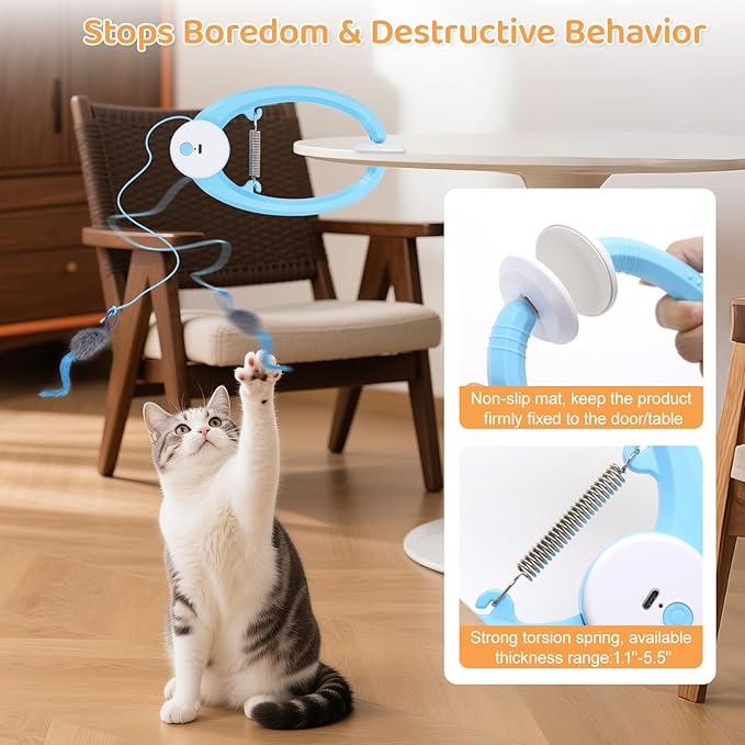 Automatic Interactive Cat Toys for Indoor Cats Electric Fluttering Butterfly Feather Wand Hanging Toy Kitten & Adult Cat Enrichment Stimulation Toys for Bored Cats USB Rechargeable, Blue