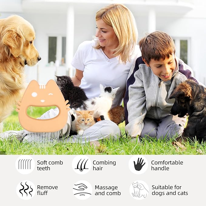 Orange Cat Comb Cute Cat-shape Pet Hair Removal Massaging Shell Comb Soft Deshedding Brush Grooming and Shedding Matted Fur Remover Dematting tool for Long and Short Hair Cat Dog Puppy Bunny