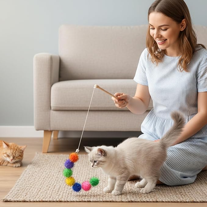 100 PCS Cat Pom Poms Balls Sparkle Cat Toy Balls 1in Soft Pom Poms Fuzzy Ball for Cats Small Plush Cats Ball Toys for Exercise and Entertainment Kitten Pet Chase InteractivePlay